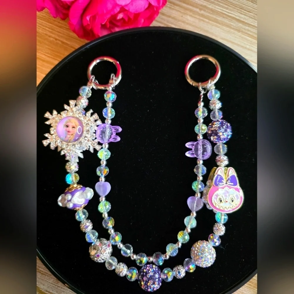 Frozen Elsa & Lububu Inspired Beaded Handbag Charm